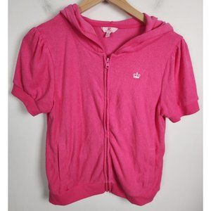 Juicy Couture Girls Sz. XL(16) Pink Terry Cloth Full Zip Hooded Short Sleeve